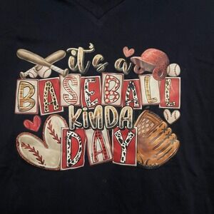 New Daily Thread Navy Blue Baseball Kinda Day V Neck T Shirt Women's Size S
